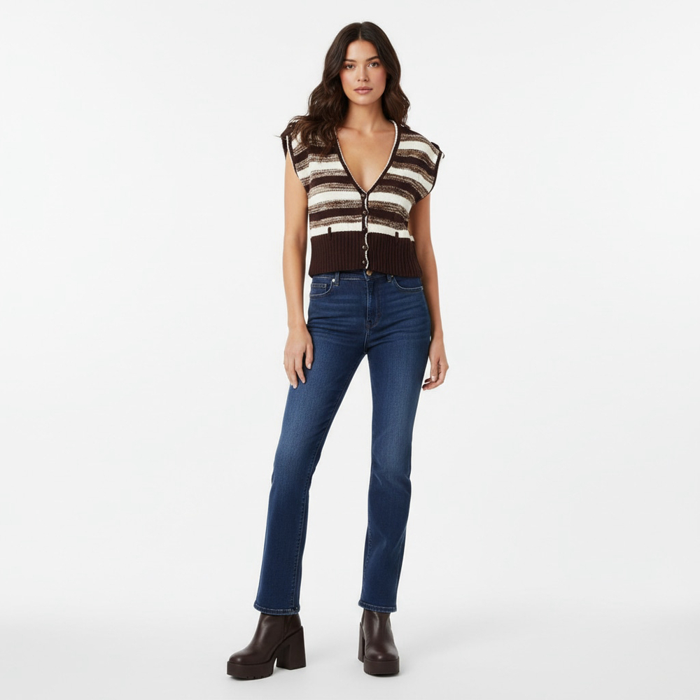 Nick & Mo Y2K Striped Cardigan L Brown White
